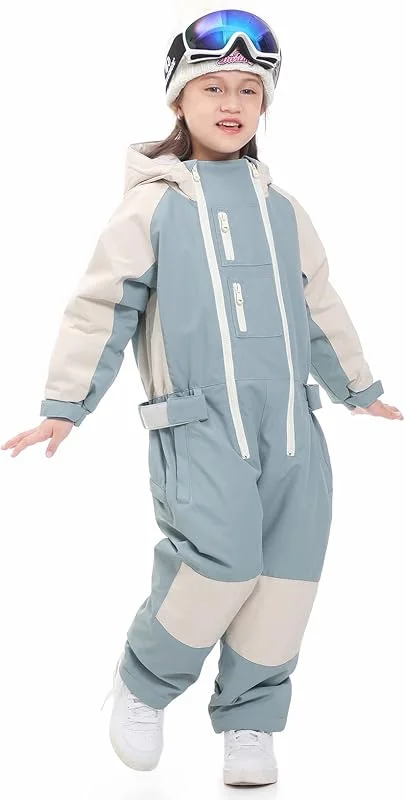 Bluemagic Combinaison de neige une pièce pour enfant - Combinaison de ski pour fille et garçon - Col montant - Double fermeture éclair - Combinaison imperméable pour l'hiver — Vetements ski
