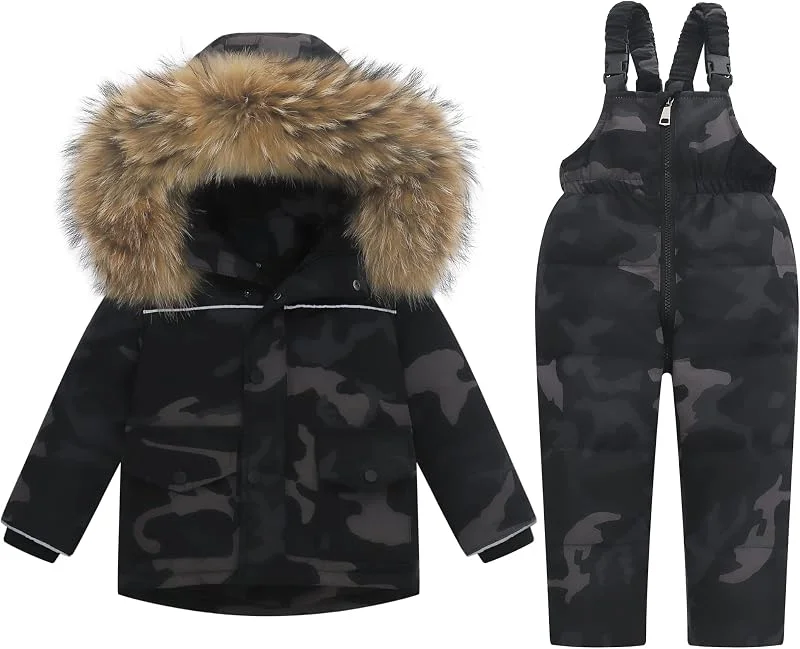 Fewlby Enfant Combinaison de Neige, Doudoune à Capuche + Pantalons de Ski, Fille Garçon 2PCS Ensemble de Combinaison de Ski Manteau de Duvet Salopettes de Ski Hiver Snowsuit — Vetements ski