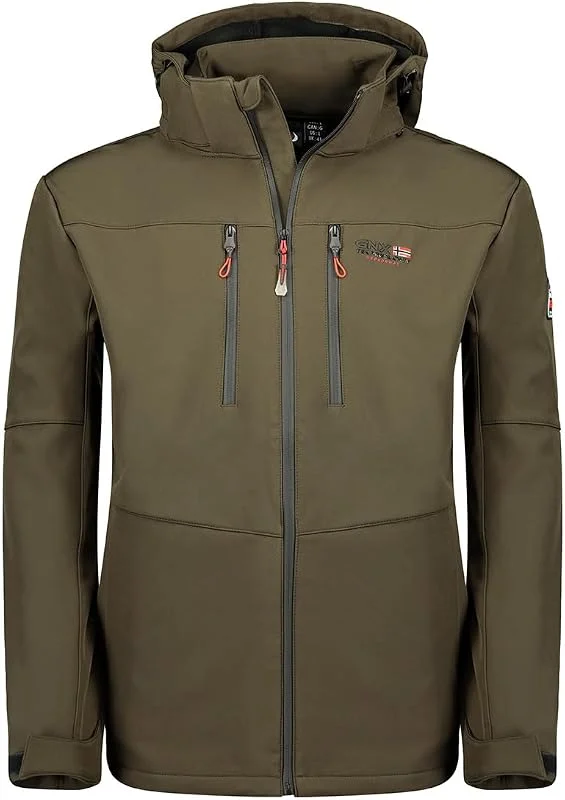 Geographical Norway Timmexama Men - Veste Softshell Capuche Homme Impermeable - Manteau Outdoor Blouson Coupe Vent Tactique Resistant - Randonnee Ski Automne Hiver Printemps (Kaki 3XL) — Vetements ski