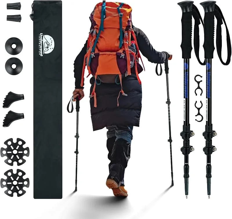 Bâtons de Marche Télescopiques 2-Pack, Légers Alu 60-135cm pour Randonnée — Equipement ski