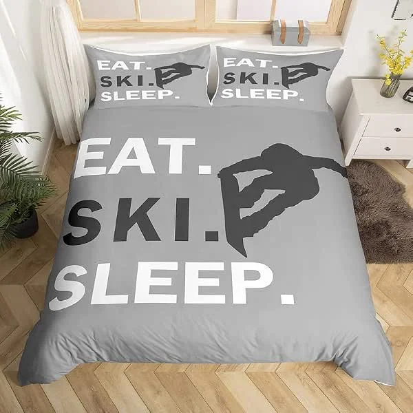 Homemissing Parure de lit ultra douce avec housse de couette à fermeture éclair pour enfants, femmes, hommes et femmes, pour garçons et filles, pour les amateurs de ski, pour lit double, gris — Equipement ski