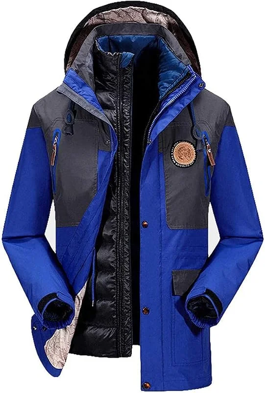 MU Veste de Ski Imperméable À L'Étanche Pour Hommes - Veste En Bas - Veste de Pluie Coupe-Vent - Veste D'Alpinisme - Manteau D'Hiver Isolé de Paquebot, Blue, 4Xl — Vetements ski