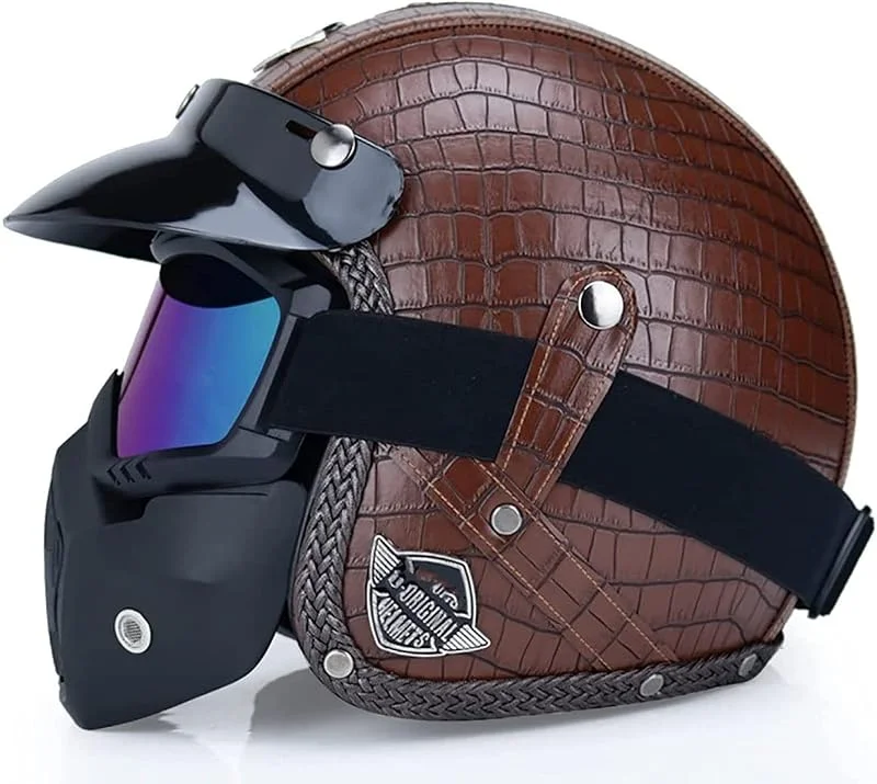 EBAYIN Casque Bol Casque Jet Brain - Cap Vintage Harley Casque Moto Demi-Casque 3, 4 Casque pour Adulte Cruiser Chopper Scooter Pilote Crash Casque avec éCran Facial Dot ECE Approuvé, I-S=(55~56cm) — Equipement ski