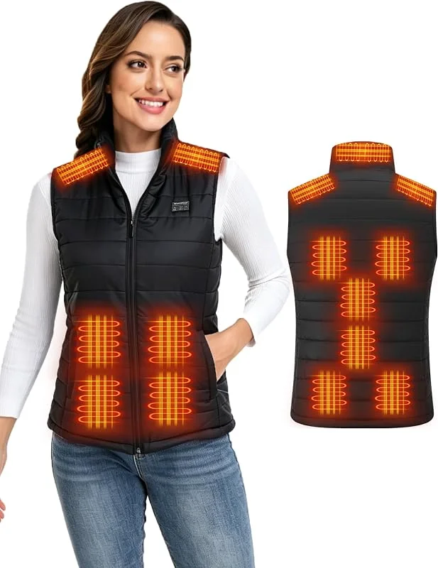 Veste Chauffante Femme Homme, 15 Zones de Chauffage 3 Modes de Chauffe Gilet Chauffant Électrique Doudoune sans Manche pour Randonnée, Moto, Camping Extérieur (Sans Batterie) — Vetements ski