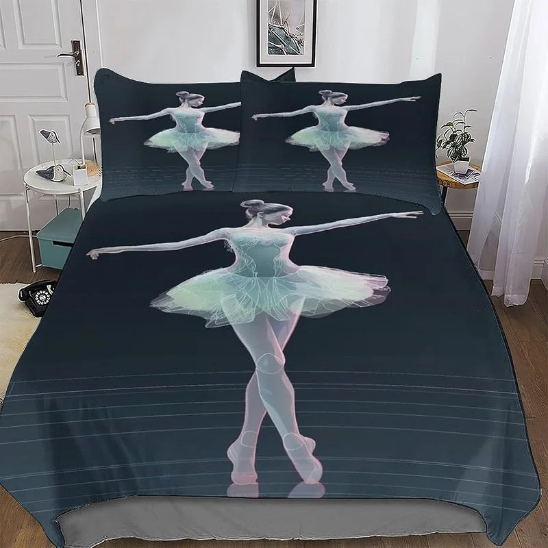Ballet Parure De Lit 3 Pièces avec Housse De Couette Et Taies d'oreiller Assorties Motif 3D Housse Couette Douce Microfibre avec Fermeture Éclair Double (200x200cm) — Equipement ski