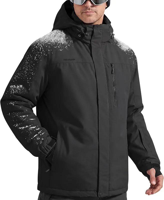 Free Soldier Veste de ski imperméable pour homme avec capuche doublée en polaire et doublure chaude (Noir, XXL ) — Vetements ski