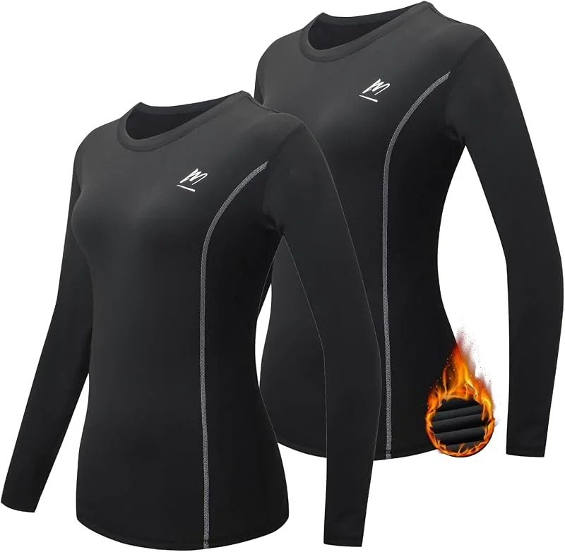MEETWEE Tee Shirt Thermique Femme, Manche Longue Maillot de Compression Base Layer sous-Vêtements Thermique pour Sports Ski Running — Vetements ski