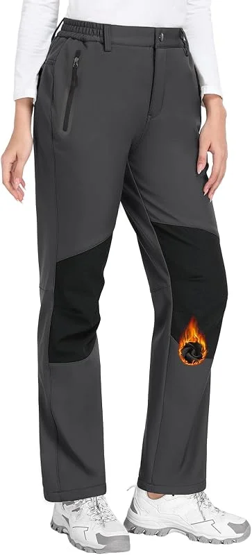 CMTOP Pantalon Randonnée Femme Hiver Imperméable Pantalon Ski Doublé Polaire Pantalon Chaude Softshell Pantalon Montagne de Pluie Trekking Sports Travail avec Poches Zippées — Vetements ski