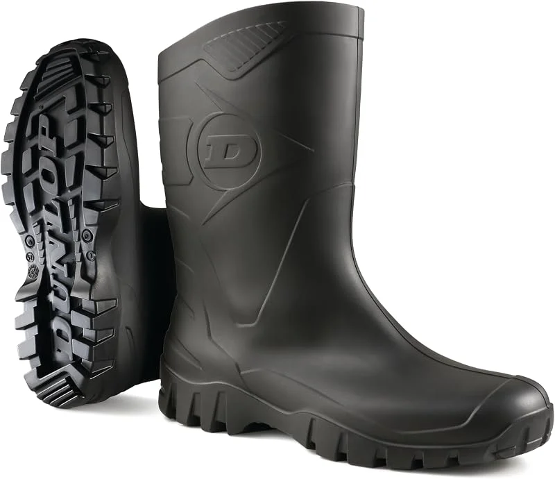 DUNLOP Dee – Bottes de pluie pour hommes et femmes - Bottes en caoutchouc - imperméables - court - Bout souple – PVC - Léger - Pêche – Vert – Pointures 37 à 47 — Equipement ski