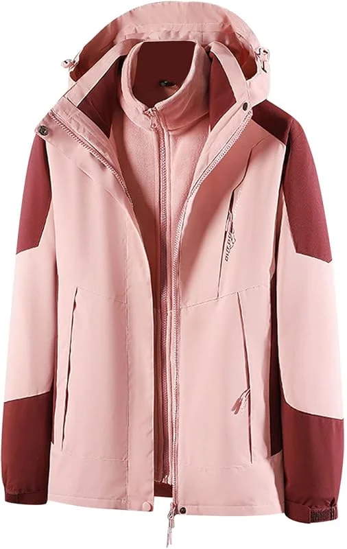 Veste de ski 3 en 1 pour femme - En polaire - Imperméable - Coupe-vent - Chaude - Fonctionnelle - Pour l'extérieur - Unisexe - Veste d'extérieur amovible + veste polaire - Veste chauffante — Vetements ski