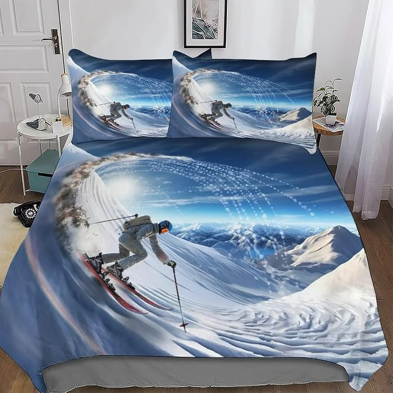 Ski Housse De Couettes pour Enfants Adultes Parure De Lit 3 Pièces, Modèle Microfibre De Ensemble De Literie avec Taies D'oreillers Et Fermeture Éclair Double (200x200cm) — Equipement ski