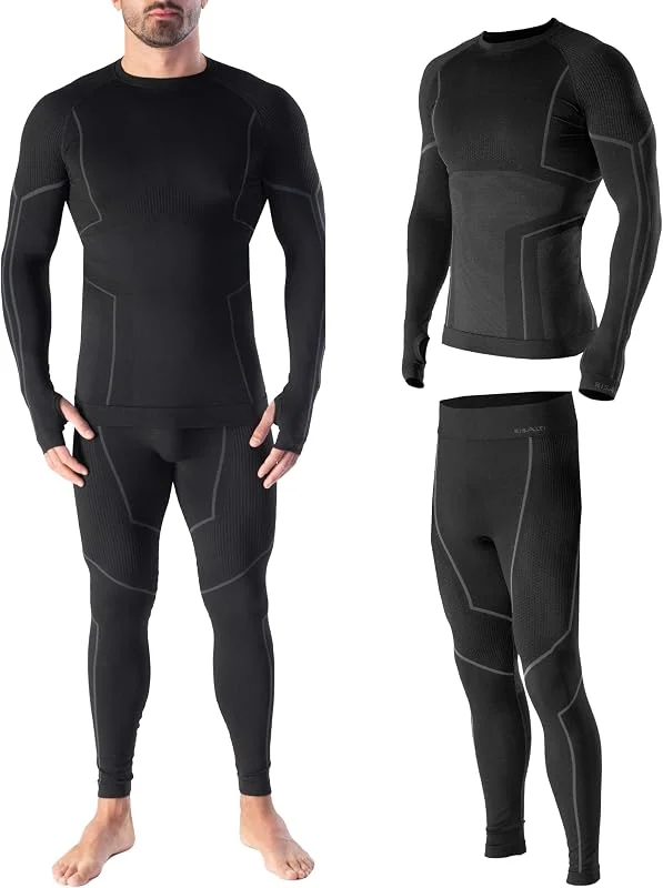 Risalti sous Vetement Thermique Homme Laine Merino Tech – Ensemble Thermique Homme Hiver avec Haut Et Collant en Laine Mérinos Premium et Dryarn, Seamless, Respirant, Thermorégulant – Made in Italy — Vetements ski
