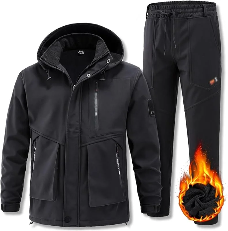 Ensemble De Combinaison De Ski Deux Pièces Pour Hommes, Combinaison De Ski À Capuche Coupe-vent Et Résistante À L'usure Pour Hommes, Ensemble De 2 Pièces, Vêtements Imperméables — Vetements ski
