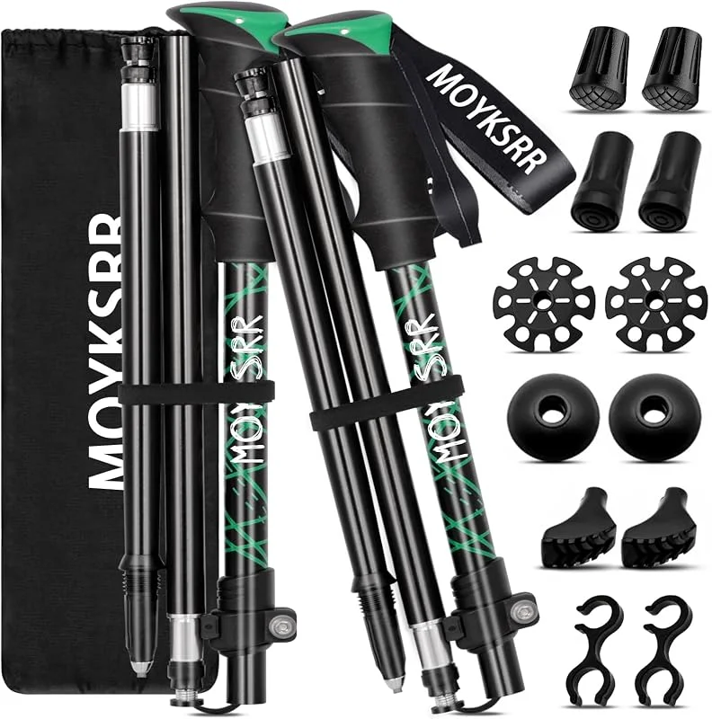 MOYKSRR Bâtons de Randonnée, 2 PCS Baton de Marche Pliable, Antidérapant Ultraléger Bâton de Marche Télescopique Retractable avec 5 Paires de Tampons en Caoutchouc pour Le Conditionnement du Trekking — Equipement ski