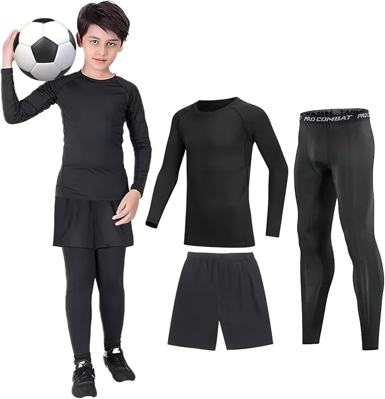 Maillot de corps thermique à manches longues et leggings de compression pour enfants, pour le sport, le football, le basket-ball, le ski — Vetements ski
