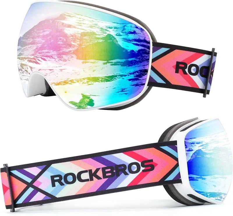 ROCKBROS Lunettes de Ski OTG pour Homme Femme et Enfant, Lunettes de Snowboard Cylindriques, Anti-buée, Anti-UV Masque de Ski Coupe-vent pour Garçon Fille Famille — Equipement ski