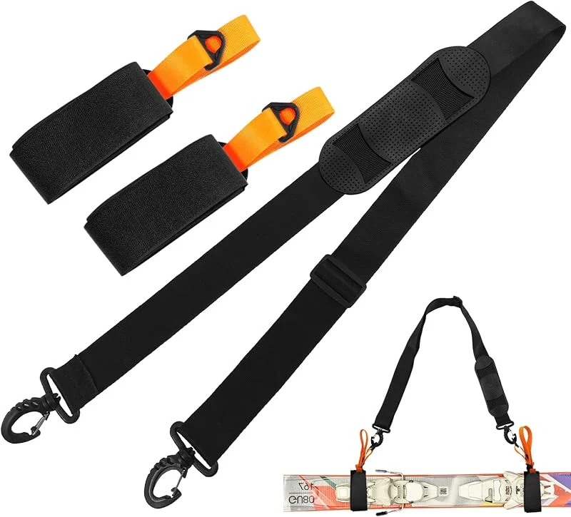 Porte Ski, Sangle de Ski Réglables avec Bandoulière Rembourrée pour Le Transport des Skis et des Bâtons Accessoires de Ski — Equipement ski
