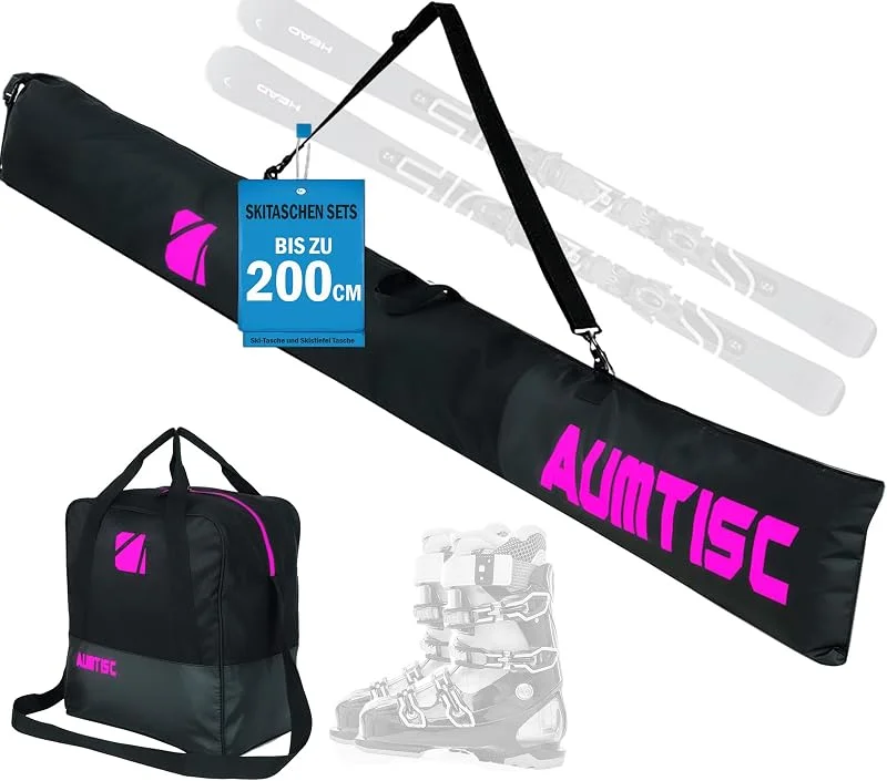 AUMTISC Sac De Ski Et Sac De Bateau CombinéS Et RembourréS pour 1 Paire De Chaussures De Ski Sac De Ski avec Longueur RéGlable Jusqu'à 200 Cm — Equipement ski