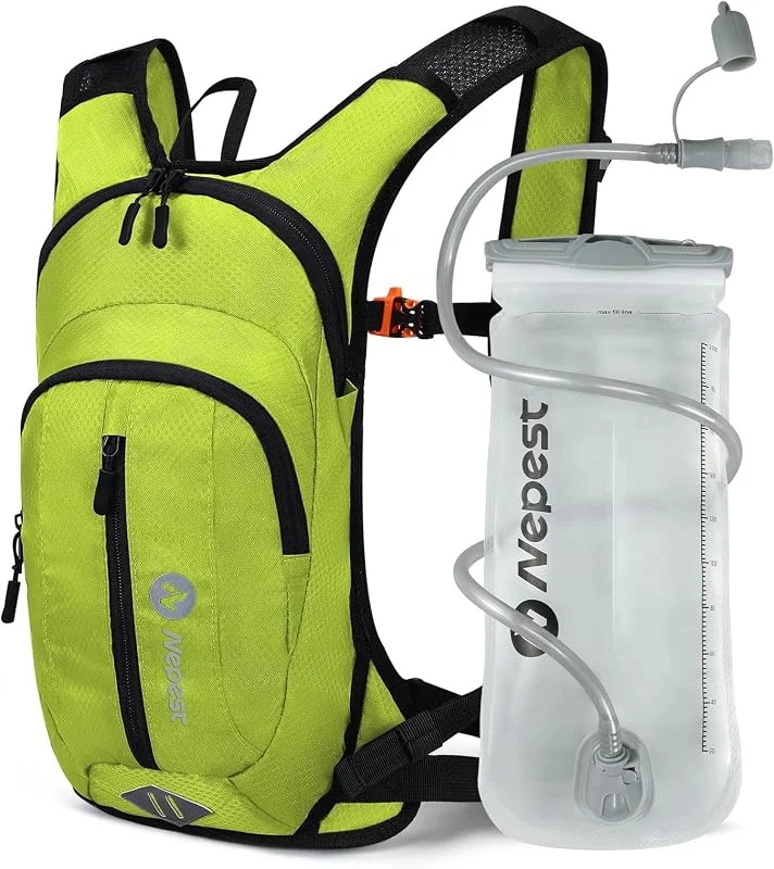 Nepest Sac à dos d'hydratation, 8 l, sac à dos de vélo et de ski, avec poche d'hydratation de 2 l, idéal pour le VTT, la course et le ski, tour de poitrine et de taille réglables avec sifflet de — Equipement ski