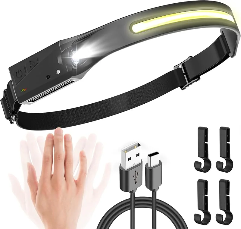 UNBON Lampe Frontale Rechargeable, Lampe Frontale LED Ultra Puissante USB C avec 5 Modes d’Éclairage, Détecteur de Mouvement, Lampe Torche Frontale IPX4 Étanche pour Randonnée Bricolage Camping Pêche — Vetements ski