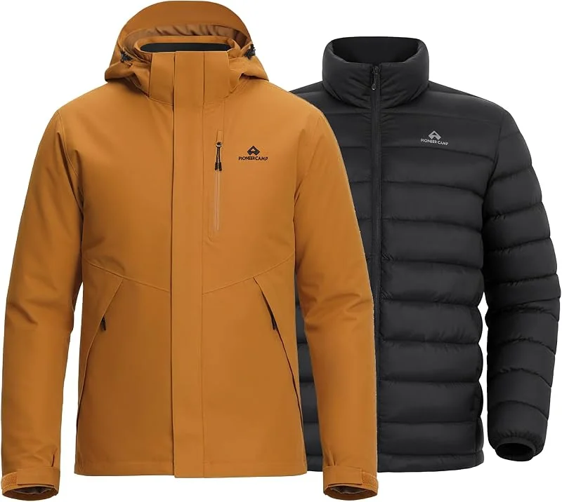 Pioneer Camp Veste demi-saison 3 en 1 pour homme avec doublure en duvet, plusieurs poches, étanchéité haute performance et capuche réglable — Vetements ski