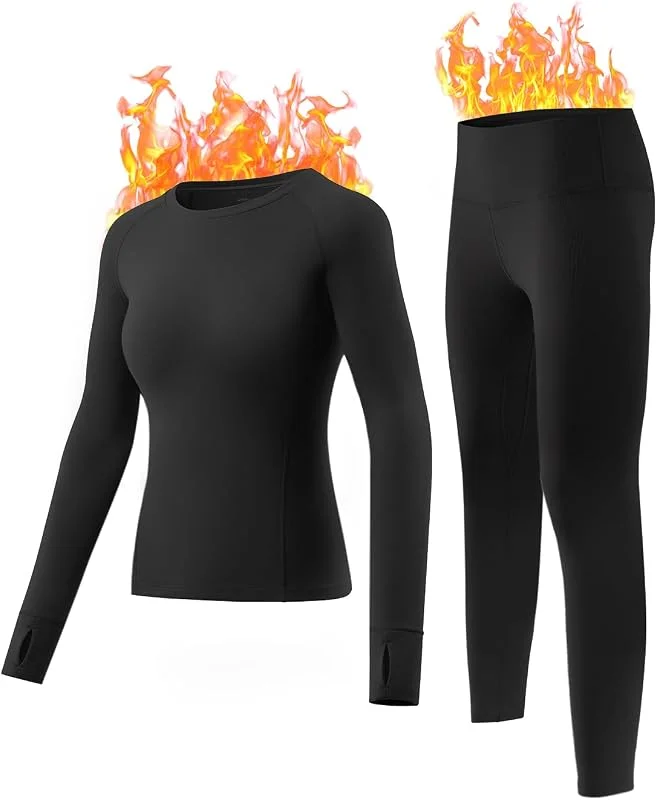 Ensemble de sous-vêtements Thermiques pour Femme avec Couche de Base doublée en Polaire pour Temps Froid — Vetements ski