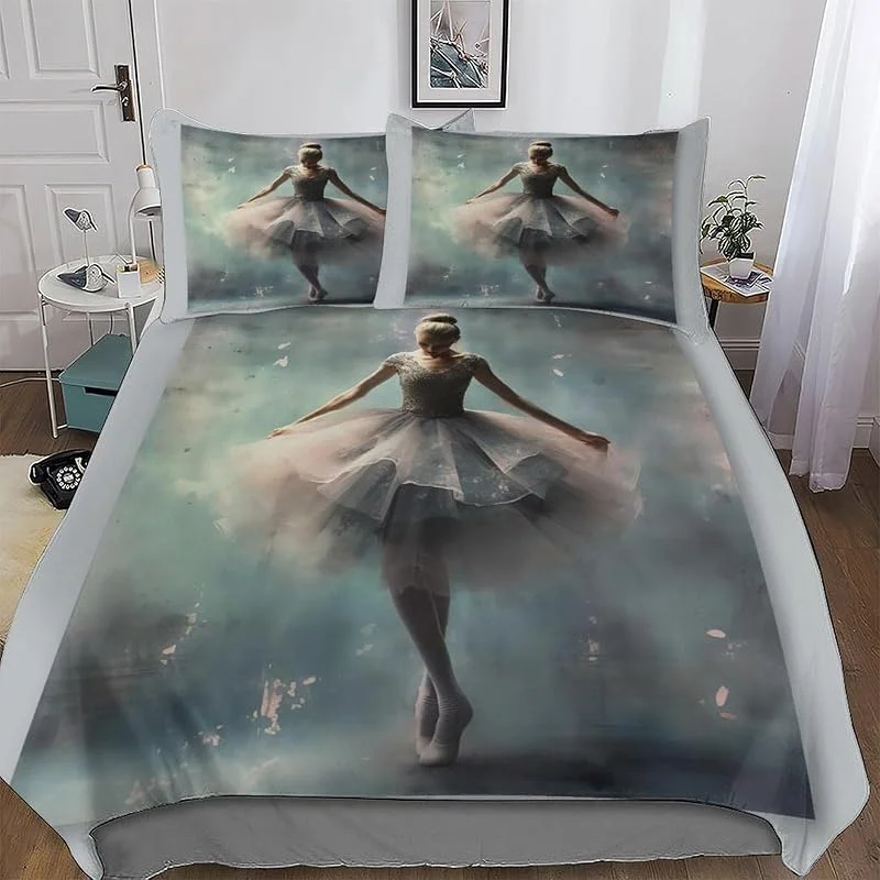 Ballet Housse De Couette, Parure De Lit pour Enfant Adultes Motif 3D 3 Pièces avec Taie-Facile d'entretien Anti-Allergic Douce Microfibre Housse Couette Double (200x200cm) — Equipement ski