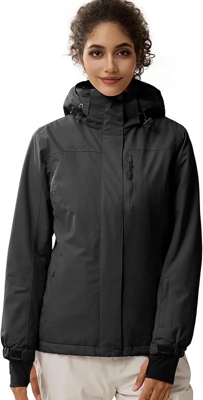 FREE SOLDIER Veste de Ski Imperméable Femme Doublée en Polaire Chaude d'Hiver de Pluie à Capuche avec Coutures Entièrement Scellées — Vetements ski