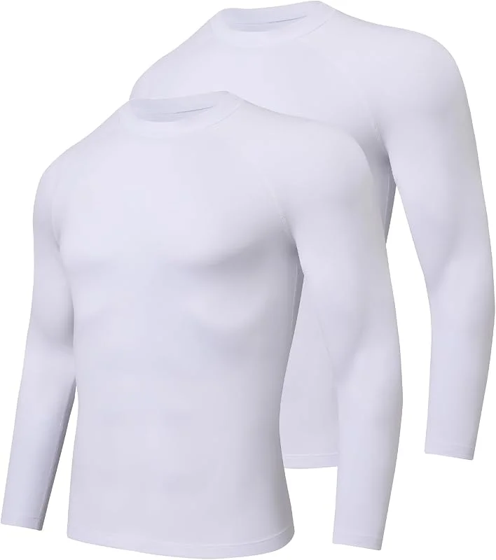 T Shirt Polaire Thermique Homme Hiver Hauts Thermiques Chaude Sport Compression T-Shirts Thermolactyl à Manches Longues Lot de 2 — Vetements ski
