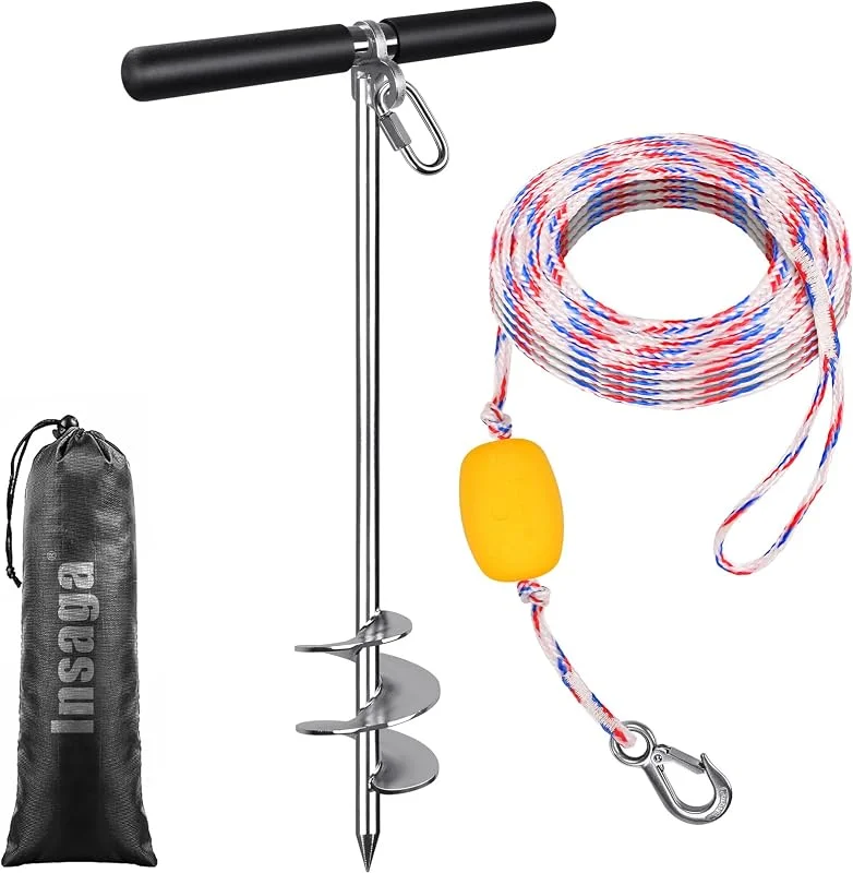 Insaga Ancre de sable de 66 cm pour bateau avec corde de 9, 8 m, acier inoxydable 304 avec barre transversale, ancre de bateau entièrement soudée à vis pour kayak, jet ski, ponton, eau peu profonde — Equipement ski