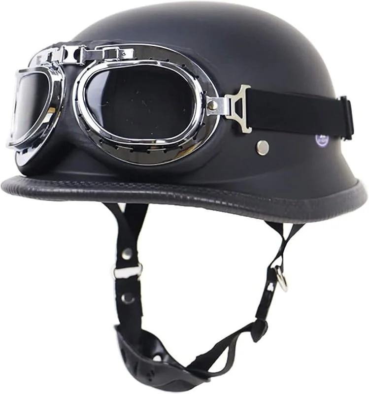 EBAYIN Demi-Casque Moto Vintage Demi-Casque Casque Jet Cruiser Chopper Scooter cyclomoteur Demi-Casque Casque Ouvert avec Pare-Brise Vintage approuvé Dot ECE, MatteBlack-XL=（61~62cm） — Equipement ski