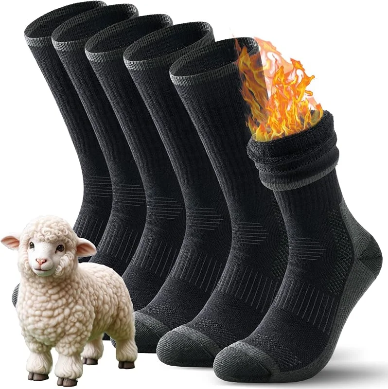 TANSTC Chaussette de Randonnée en Laine Mérinos pour Femme Chaussette de Marche Sportive Anti-ampoules, Respirantes, Negro, Couleur, Gris, 3 Paires — Vetements ski