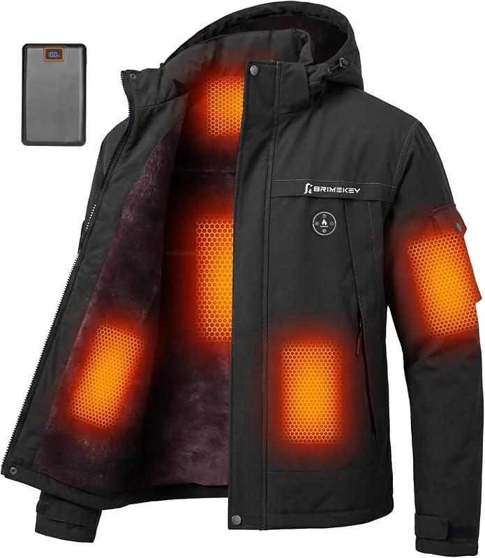 Graphène Veste Chauffante Homme avec Doublure Polaire, Batterie HD 20000mAh 7.4V, 6 Zones de Chauffe et 3 Températures, Blouson Chauffant Homme d'hiver Imperméable et Coupe-vent pour Ski — Vetements ski
