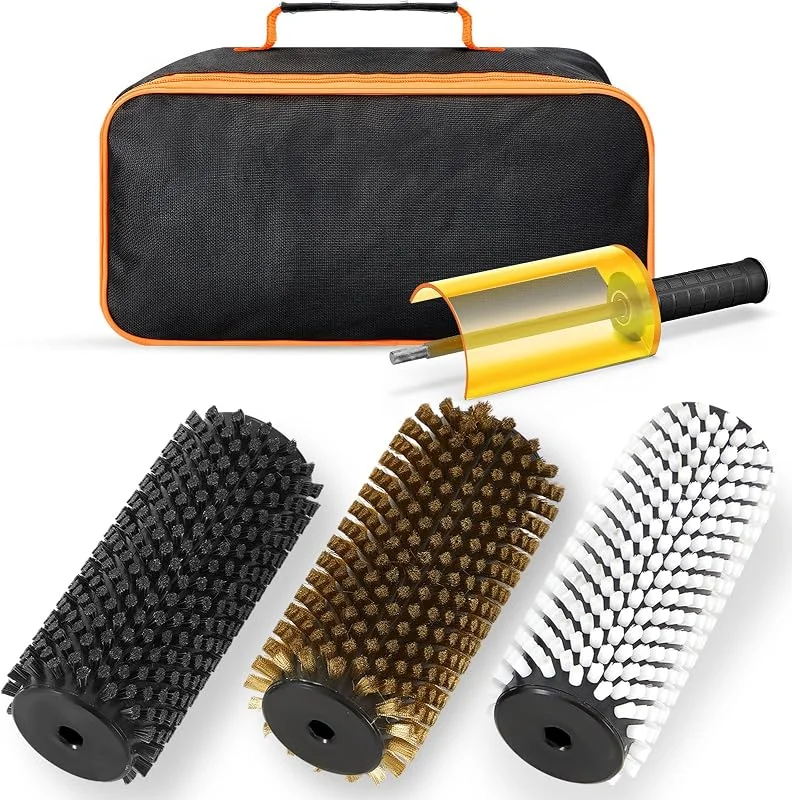 Threlaco Kit de cire de ski de 150 mm avec 3 brosses rotors (laiton, crin de cheval et nylon) pour épilation à la cire avec sac de rangement et poignée brosse rotative pour ski à utiliser sur perceuse — Equipement ski