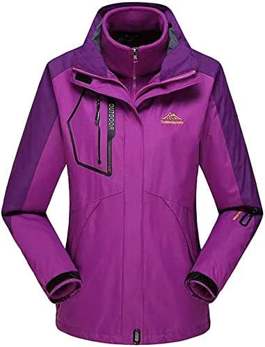 MU Veste de ski imperméable pour femme Veste de pluie pour femme Manteau imperméable avec capuche amovible Polaire Manteau d'hiver intérieur Rose Rouge Violet Hiver, Violet, *** L — Vetements ski