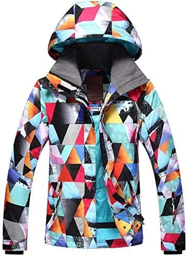 MU Veste de ski imperméable pour femme Veste de ski pour femme Snowproof Veste chaude pour femme Manteau de ski doublé Ourlet et capuche Vêtements de ski idéaux en hiver Hiver, Multicolore, Petit — Vetements ski