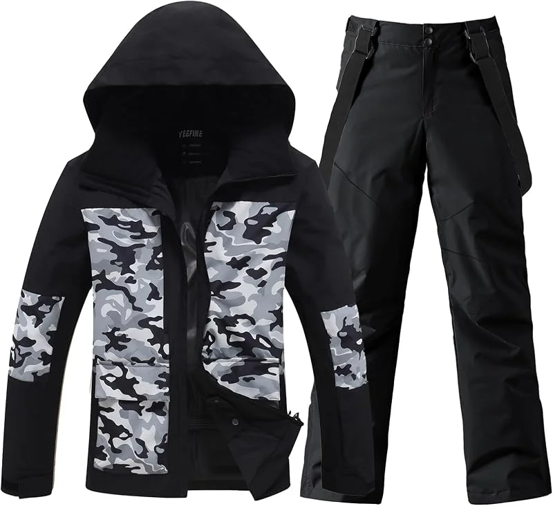HOTIAN Ensemble veste de ski et pantalon pour homme - Combinaison de neige d'hiver chaude - Imperméable et coupe-vent - Vêtement de ski et snowboard — Vetements ski