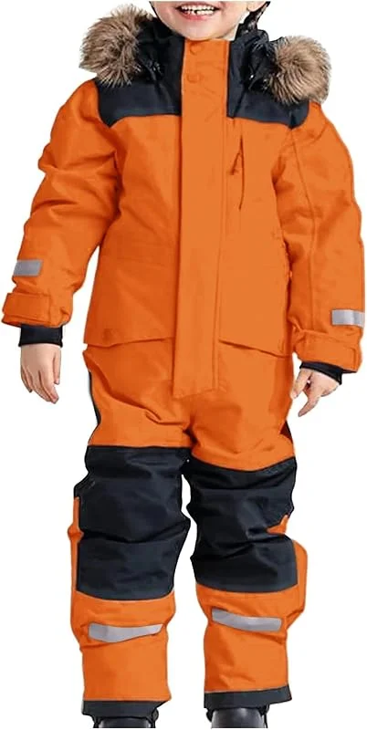 Générique Combinaison de ski pour garçons vêtement thermique d'hiver combinaison de neige chaude coupe-vent avec capuche amovible tenue softshell d'extérieur salopette de boue — Vetements ski