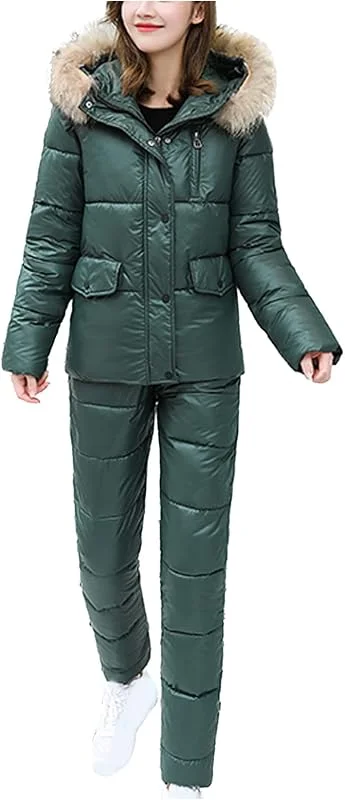 Combinaison de neige pour femme 2 pièces - Combinaison de ski pour femme - 2 pièces - Veste de ski et de snowboard - Pantalon de snowboard - Veste de ski softshell avec capuche en fourrure — Vetements ski