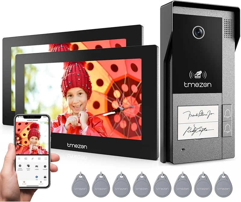 TMEZON M790 Visiophone sans Fil 2 Familles, Interphone Vidéo Connecté 2 Fils avec 2 Moniteurs Tactiles IP, Sonnette Filaire Extérieur à Vision Nocturne, Ouverture Porte par Badges, App — Equipement ski