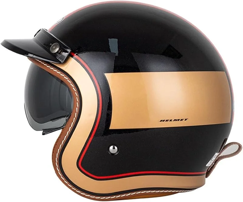 EBAYIN Casque De Moto Vintage Casque Jet, Casque Bol Homologué ECE, for Homme Et Femme, Cruiser Chopper Scooter avec Visière Rabattable Casque De Cyclomoteur(I, S=(55~56cm)) — Equipement ski