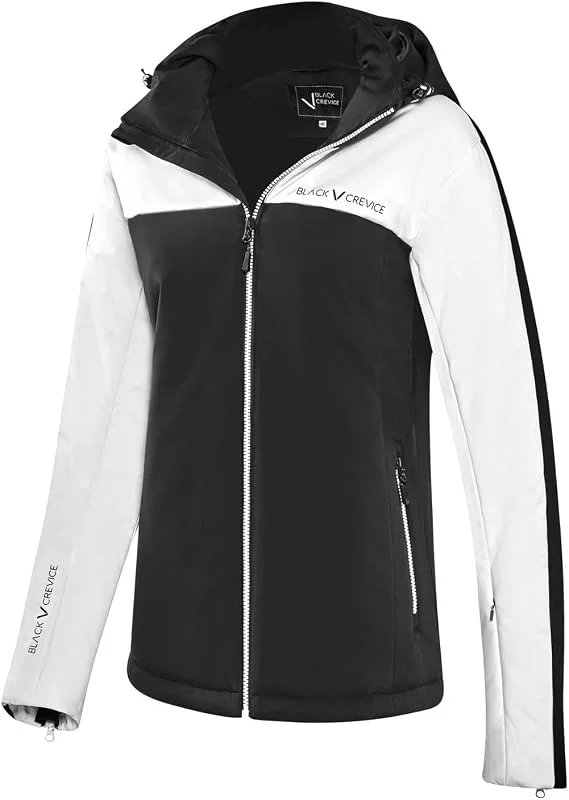 Black Crevice Veste de ski pour femme - Veste d'hiver de qualité supérieure - 100% polyester - Veste de ski tendance pour femme - Veste d'extérieur coupe-vent et imperméable - Veste de ski respirante — Vetements ski