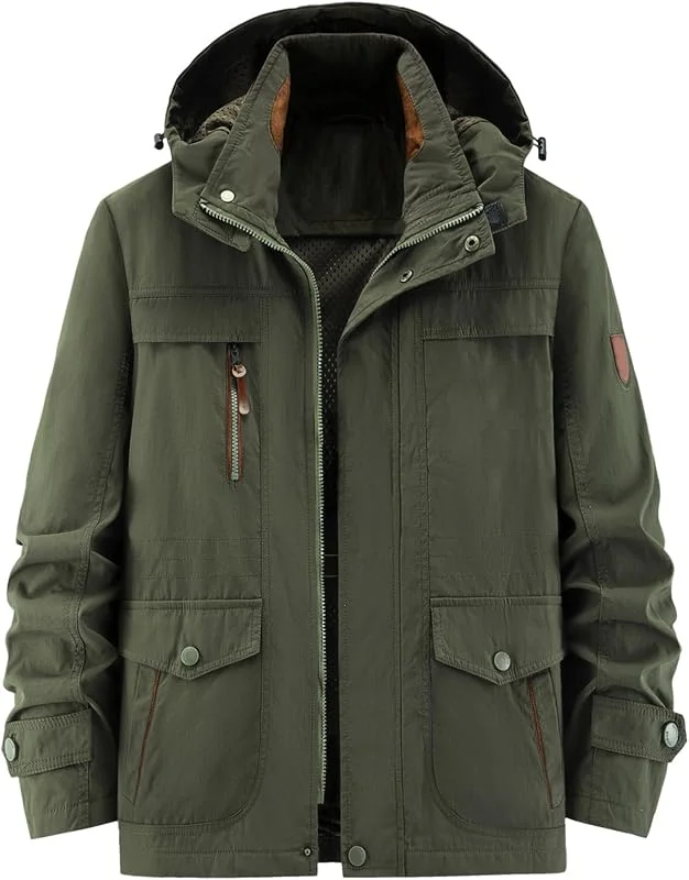 Blouson Homme Hiver Chaud Ski d'hiver Montagne Zippé Manteau Veste avec Capuche Amovible Militaire Randonnée Softshell Matelassée Snowboard Fonctionnel — Vetements ski