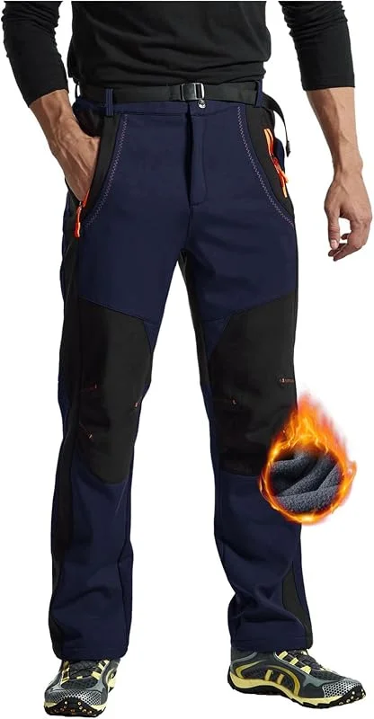 Rdruko Pantalon de ski pour homme - Imperméable - En softshell - Coupe-vent - Pantalon de randonnée - Doublure thermique - Avec poches — Vetements ski