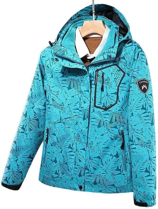 MU 3 En 1 Veste Pour Femmes Veste de Ski Imperméable Polaire Coupe-Vent Veste de Montagne Neige D'Hiver Sports de Plein Air Chaud Pluie Manteau Avec Capuchon Amovible, Blue, M — Vetements ski