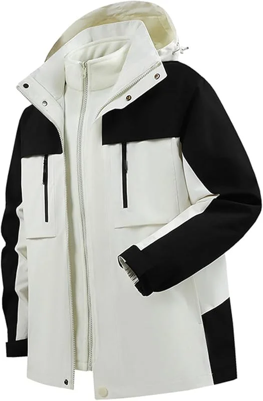 Ski Manteaux Homme d'hiver Polaire Zippé De Ski Blouson Veste Randonnée avec Capuche Amovible Militaire Softshell Montagne Parka Snowboard — Vetements ski