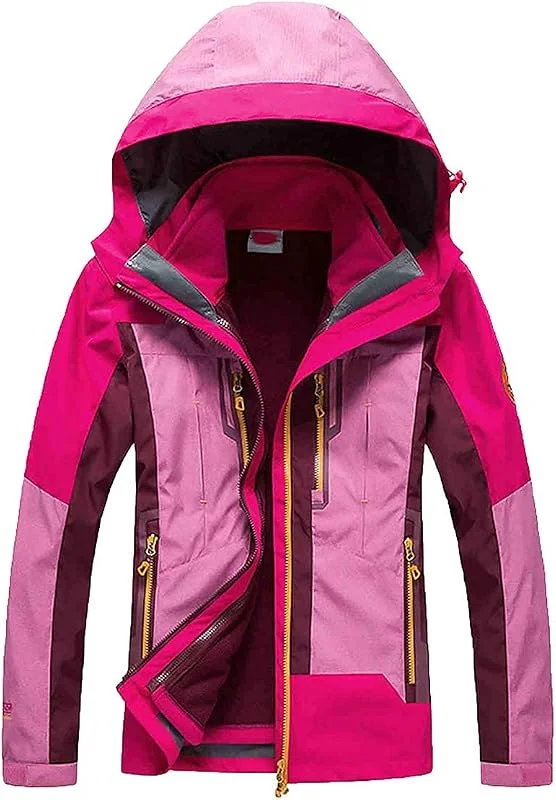 MU Femmes 3 En1 Veste de Ski, Couleur Mode Veste Alpinisme Imperméable Assorti Vêtements Veste, Hiver Chaud Et Efficace Coupe-Vent Coupe-Vent, Pink, Xxl — Vetements ski