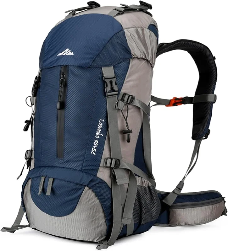 Loowoko Sac à dos de randonnée de 50 L, Sac étanche pour le camping avec housse de pluie, Sac à dos léger de 45+5 L pour la randonnée — Equipement ski