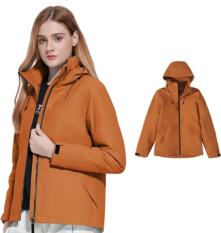 MU Femmes Veste Pluie Résistant À L'Eau Veste Légère Capuche Coupe-Vent Snowboard 3 En 1 Veste de Ski D'Hiver Avec Capuchon, Brown, S — Vetements ski