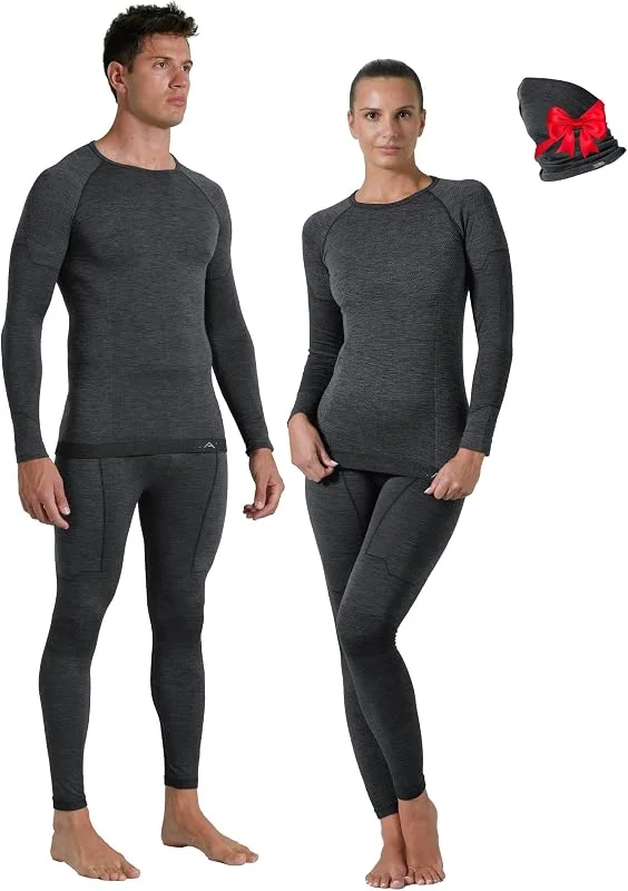 Risalti sous Vetement Thermique Homme et Femme Laine Merino – Ensemble Thermique Unisex Hiver avec Haut Et Collant en Laine Mérinos, Cache Cou Offert, Seamless, Thermorégulant – Made in Italy — Vetements ski